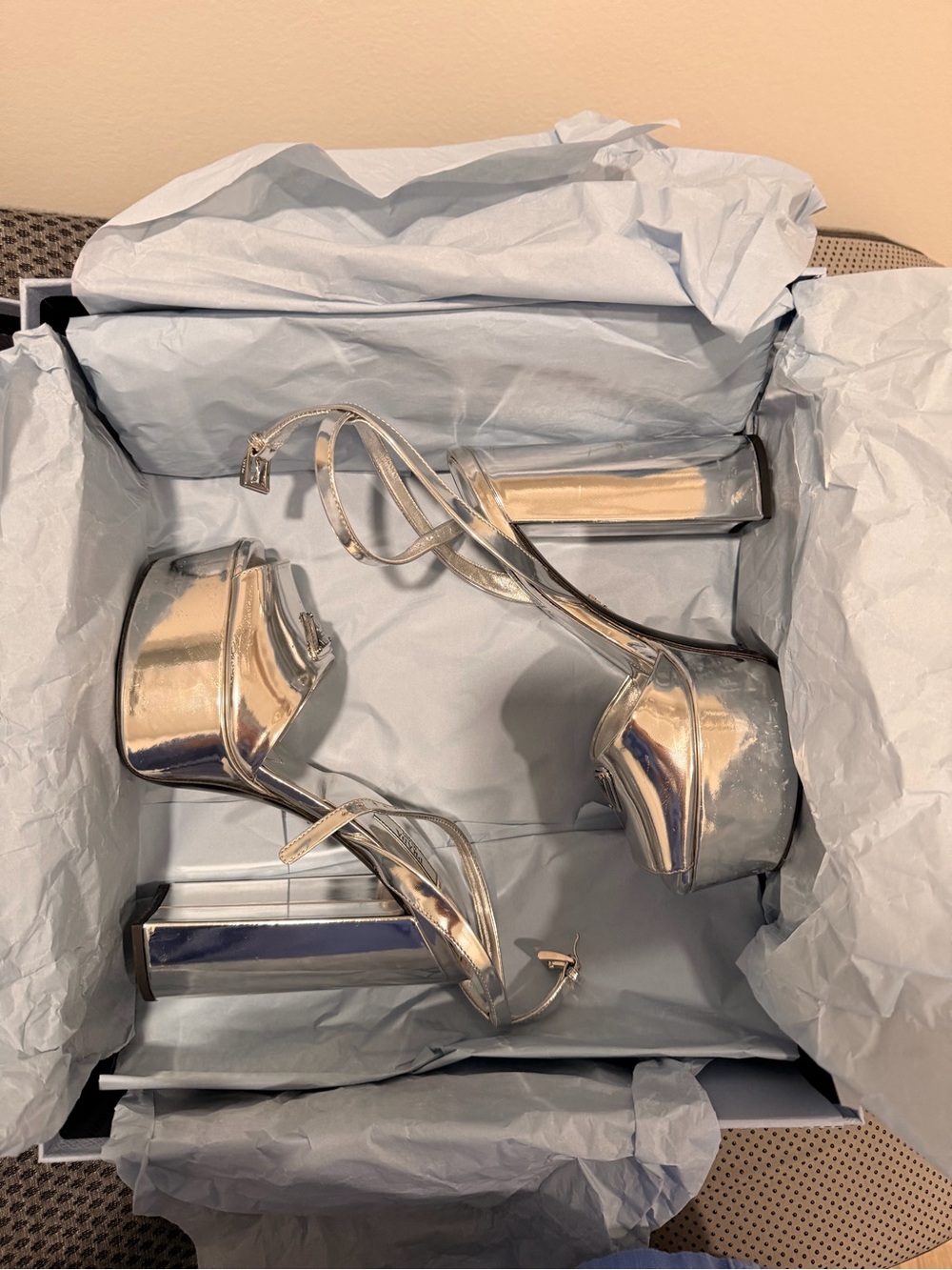 Prada Plateau Metallic Silver Peep-Toe Platform Pumps Size 6 - Picture 9 of 12